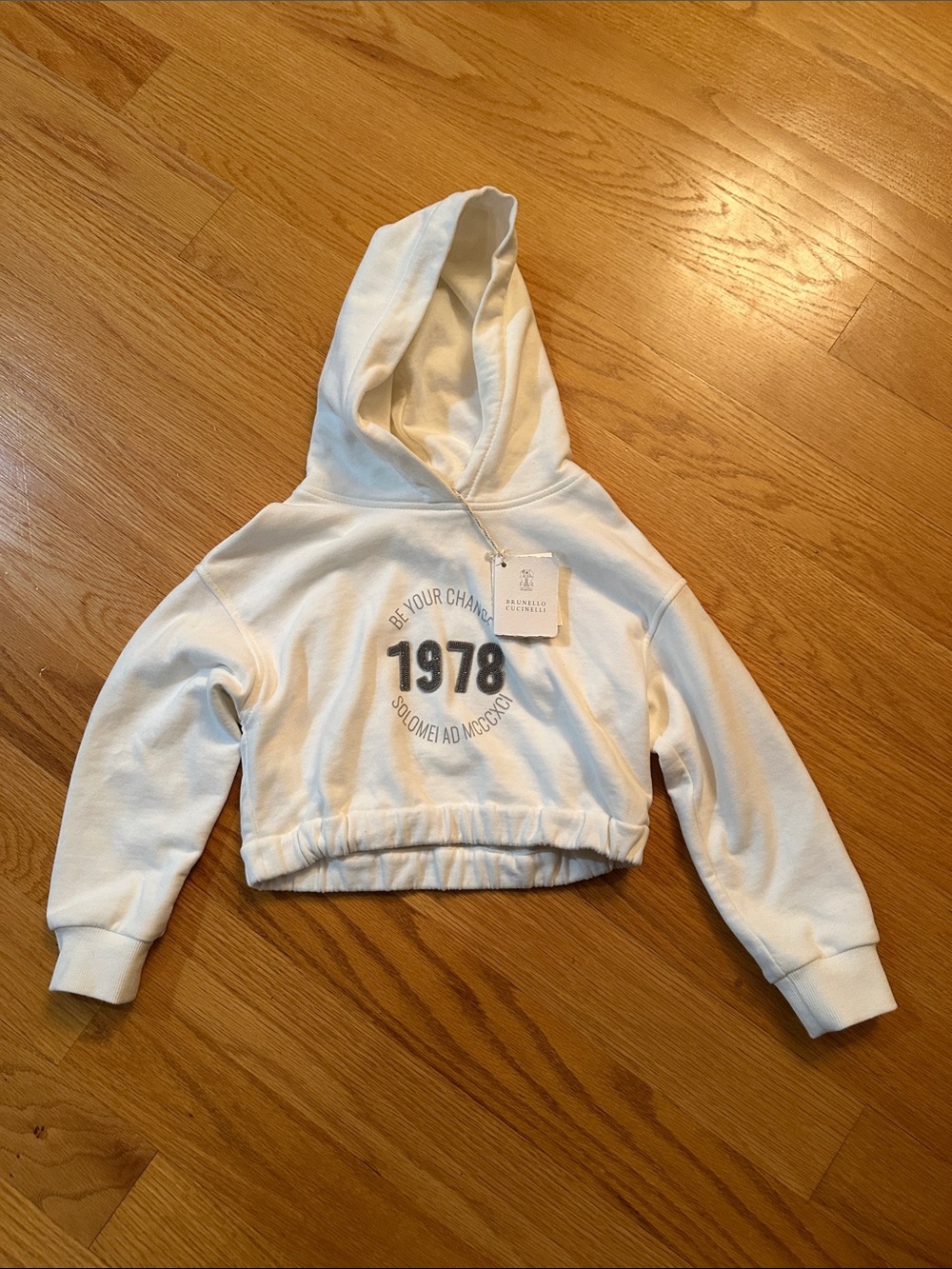 Brunello Cucinelli White Cropped Hoodie with '1978' Graphic